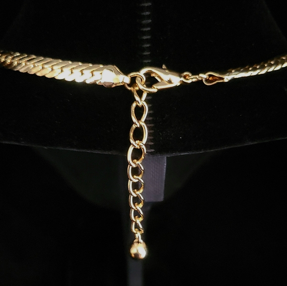 ParkLane Gold Tone Black Enamel and Rhinestone Necklace, Bib Choker, Herringbone - Picture 3 of 13